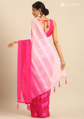 Pink Ombre Metallic Zari Striped Chiffon Saree - Taashi