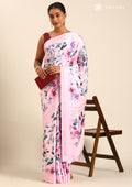 Pastel Green A/O Floral Printed Satin Saree - Taashi