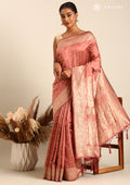 Dusty Dark Peach Traditional Pattern Woven Tussar Saree - Taashi