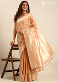 Peach Floral Woven Tussar Saree - Taashi