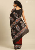 Red And Dark Brown Batik Printed Cotton Saree - Taashi