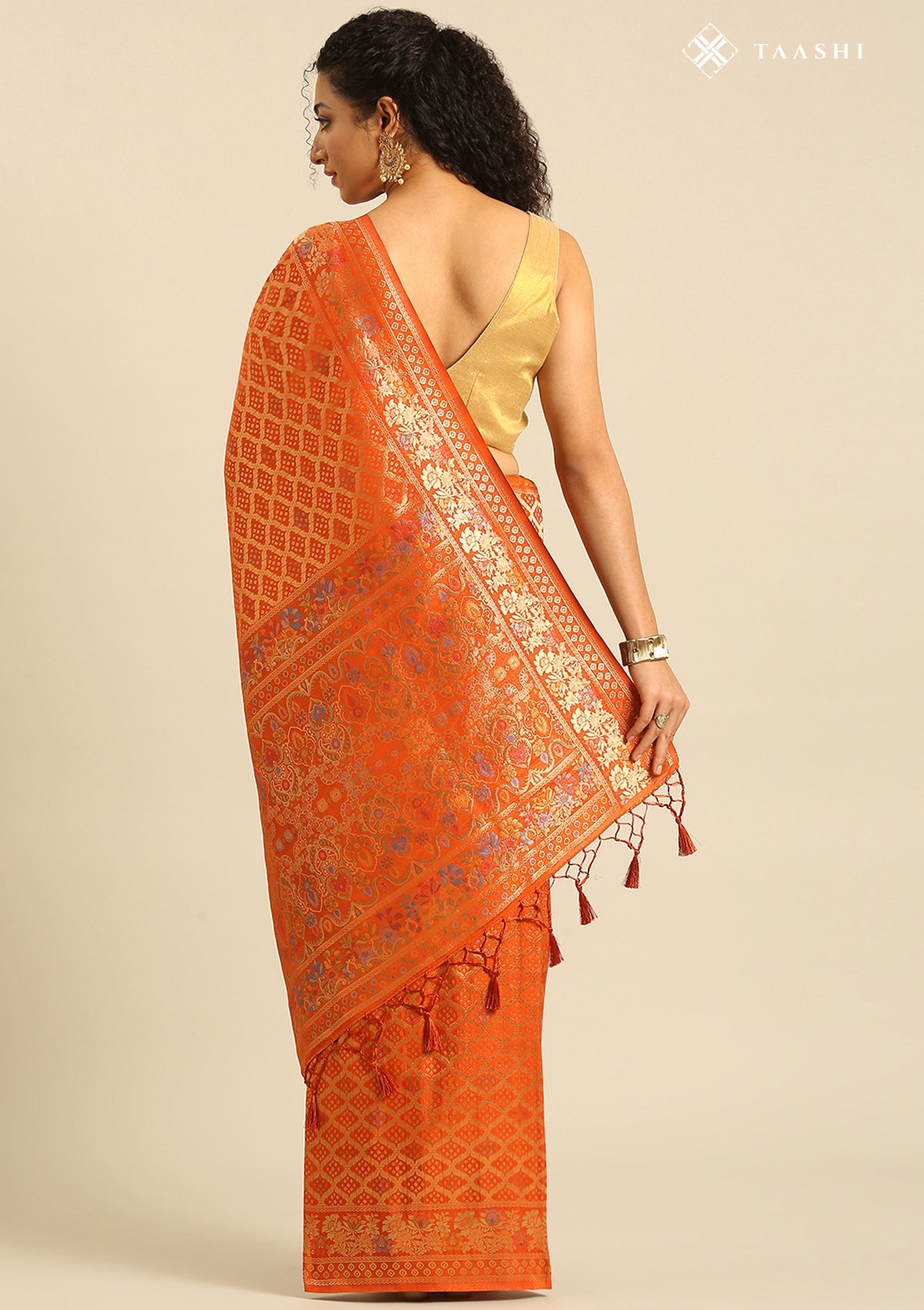 Orange Semi Banarasi SIlk Saree