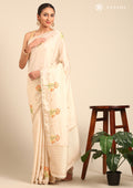 Cream Fancy Embroidery Tussar Saree - Taashi