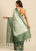 Dark Green Floral Printed Tussar Saree - Taashi