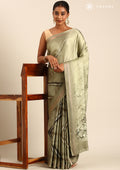Sage Green Zigzag Leheriya Printed Satin Saree - Taashi