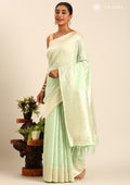 Mint Green Traditional Pattern Woven Tussar Saree - Taashi