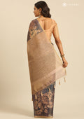 Ombre Sage Green Floral Print With Neutral Color Printed Tissue Saree - Taashi