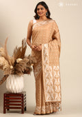 Beige Stylised Ikat Pattern Tussar Saree - Taashi