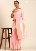 Pastel Pink Traditional Pattern Woven Tussar Saree - Taashi