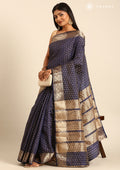 Dark Blue Traditional Zari Butta Woven Tussar Saree - Taashi