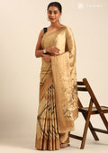 Mustard yellow Zigzag Leheriya Printed Satin Saree - Taashi