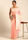 Pastel Peach Traditional Temple Pattern Tussar Saree - Taashi
