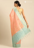 Pastel Peach Leaf Woven Tussar Saree - Taashi