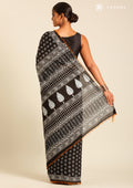 Black Batik Floral Butta Printed Cotton Saree - Taashi