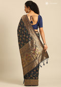 Dark Blue Banarsasi Saree - Taashi