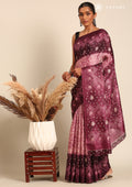 Purple Batik Printed Art Tussar Matka Silk Saree - Taashi