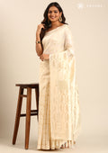 Cream Geometric Floral Woven Tussar Saree - Taashi