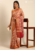 Beige And Maroon Floral Woven Tussar Saree - Taashi