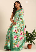 Green Floral Digital Printed Satin Saree - Taashi