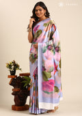 Violet Watercolor Floral Digital Printed Satin Saree - Taashi