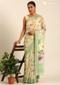 Pastel Green Floral Printed Georgette Saree - Taashi