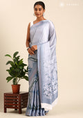 Lavender Zigzag Leheriya Printed Satin Saree - Taashi