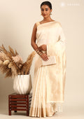Cream Traditional Pattern Woven Tussar Saree - Taashi