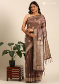 Mocha Mousse Floral Butta Pattern Tussar Saree - Taashi