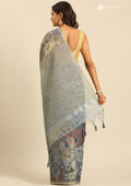 Brown Floral Print With Neutral Color Printed Tissue Saree - Taashi