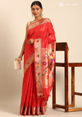 Red Paithani Pattern Tussar Saree - Taashi
