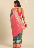 Teal Nature InspiRed Printed Silk Saree - Taashi