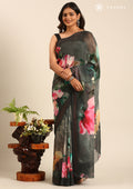 Grey Multicolor Floral Digital Printed Georgette Saree - Taashi