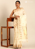 Cream Traditional Zari Woven Tussar Saree - Taashi