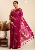 Dark Violet Placement Jacquard Woven Tussar Saree - Taashi