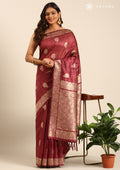 Maroon Floral Butta Pattern Tussar Saree - Taashi