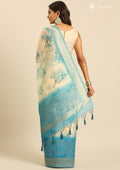 Pastel Blue Zari Woven And Floral Printed Organza Saree - Taashi