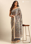 Tussar X Blue Madhubani Printed Art Tussar Matka Silk Saree - Taashi