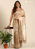 Beige Jaal Woven Tussar Saree - Taashi