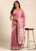 Dusty Pink Stylised Ikat Pattern Tussar Saree - Taashi