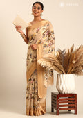 Pastel Yellow Floral Printed Georgette Saree - Taashi