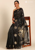 Black Peacock Jacquard Pattern Tussar Saree - Taashi