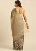 Golden Floral Print With Neutral Color Printed Tissue Saree - Taashi