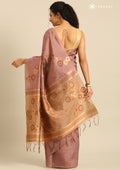 Dusty Pink Floral Woven Tussar Saree - Taashi