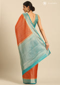 Orange Brocade Jaal Pattern Crepe Saree - Taashi