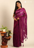 Purple Striped Chiffon Saree - Taashi