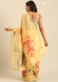 Metallic Yellow Printed And EmbroideRed Organza Saree - Taashi
