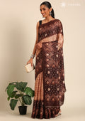 Brown Batik Printed Art Tussar Matka Silk Saree - Taashi