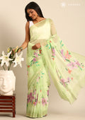 Pastel Green Multicolor Floral Printed Georgette Saree - Taashi