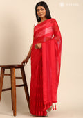 Red Striped Chiffon Saree - Taashi