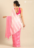 Pink Ombre Metallic Zari Striped Chiffon Saree - Taashi